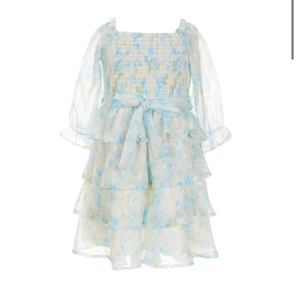 Rare Editions Blue Floral Ruffle Dress